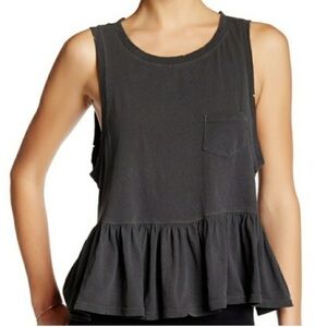 We The Free- Free People Distressed Sleeveless Peplum Top - Black